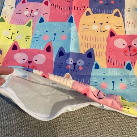 Colorful Cartoon Cat 🐱 Pillow Cover - Picture 4 of 8